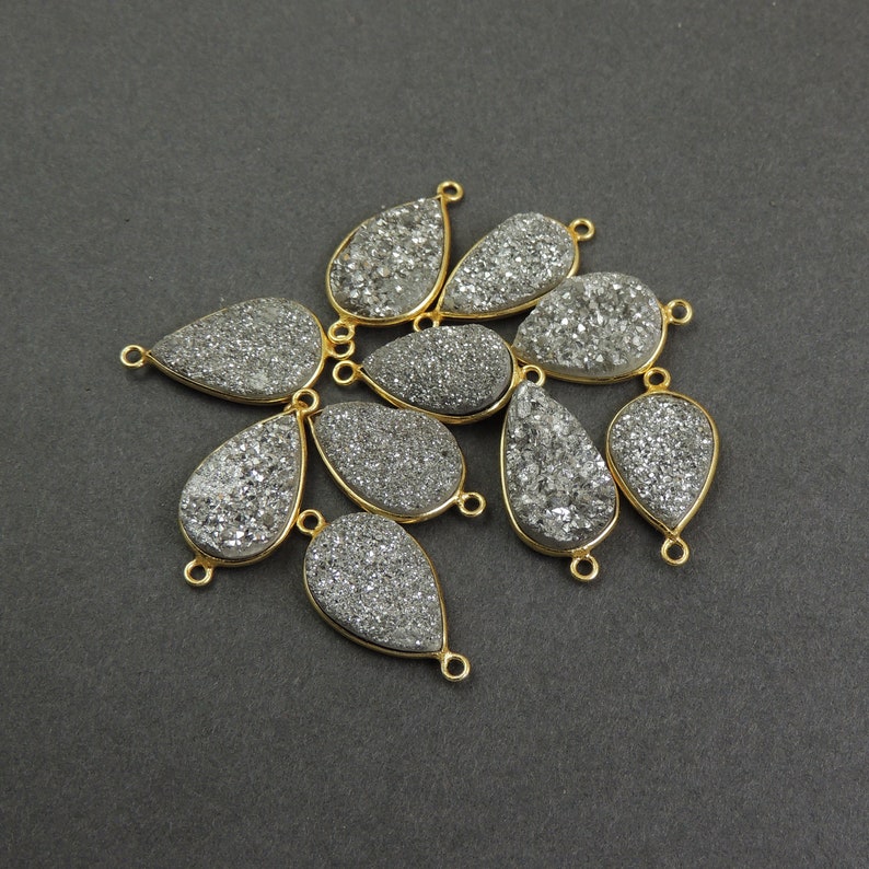 You Choose 10 Pcs Mystic Mix Druzy Druzzy Drusy 24K Gold Plated Pear Double Bail connector PC304