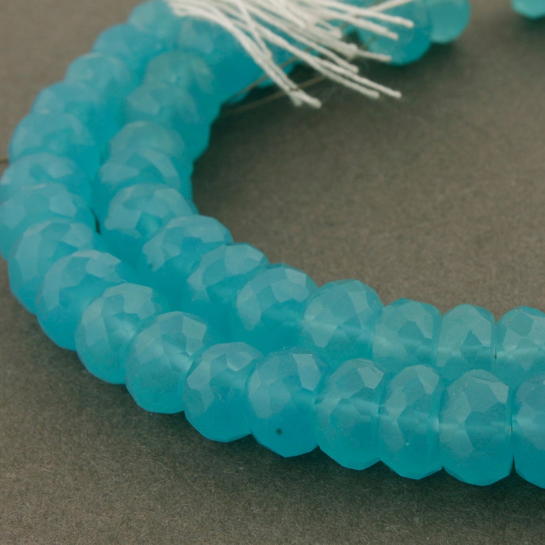 1 Strands Blue Aqua Chalcedony Faceted Rondelles Roundelle Beads 9mm-10mm 8 Inches BR535