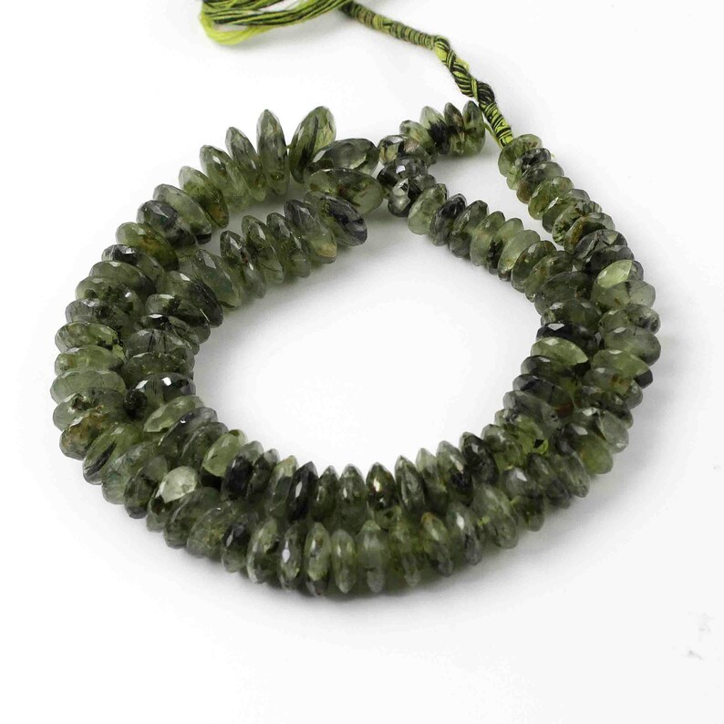 1 Strand Green Rutile German Cut Beads,Wheel Beads,Faceted Beads,8mm-14mm Br194