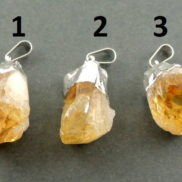 1PC Citrine Point Pendant Petite Raw Citrine Charms Silver Electroplated Edge Single Bail (YOU CHOOSE)27mm-32mm Drz306
