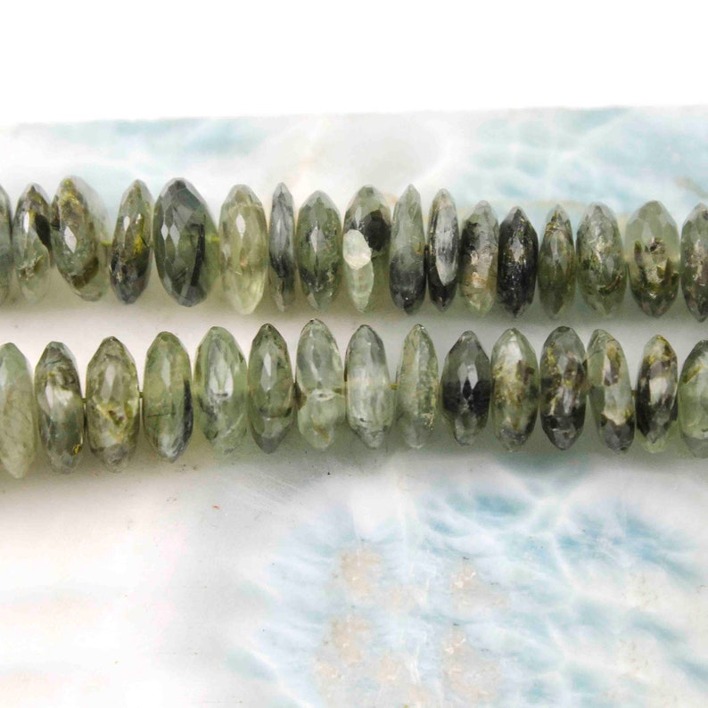 1 Strand Green Rutile German Cut Beads,Wheel Beads,Faceted Beads,8mm-14mm Br194