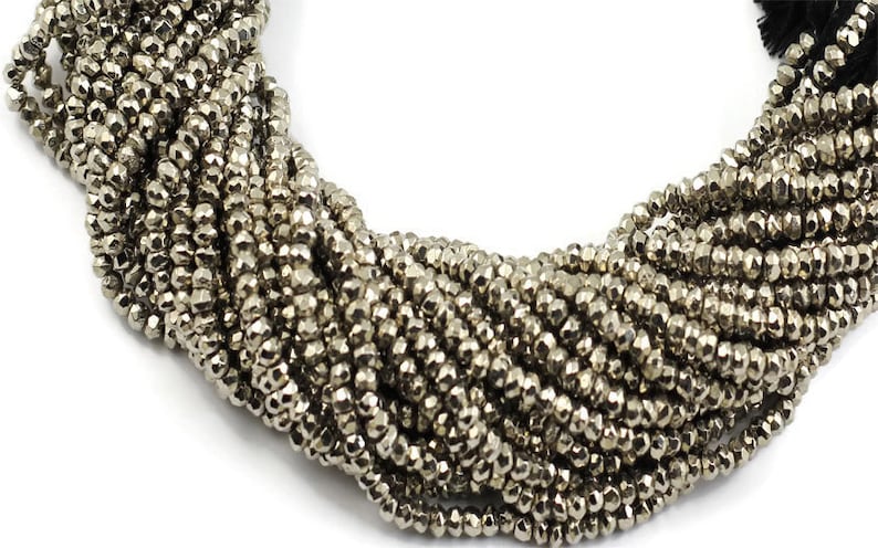 BULK LOT 100 Strands Dark Silver Pyrite Faceted Rondelles 3mm-3.5mm 13.5 inches strand