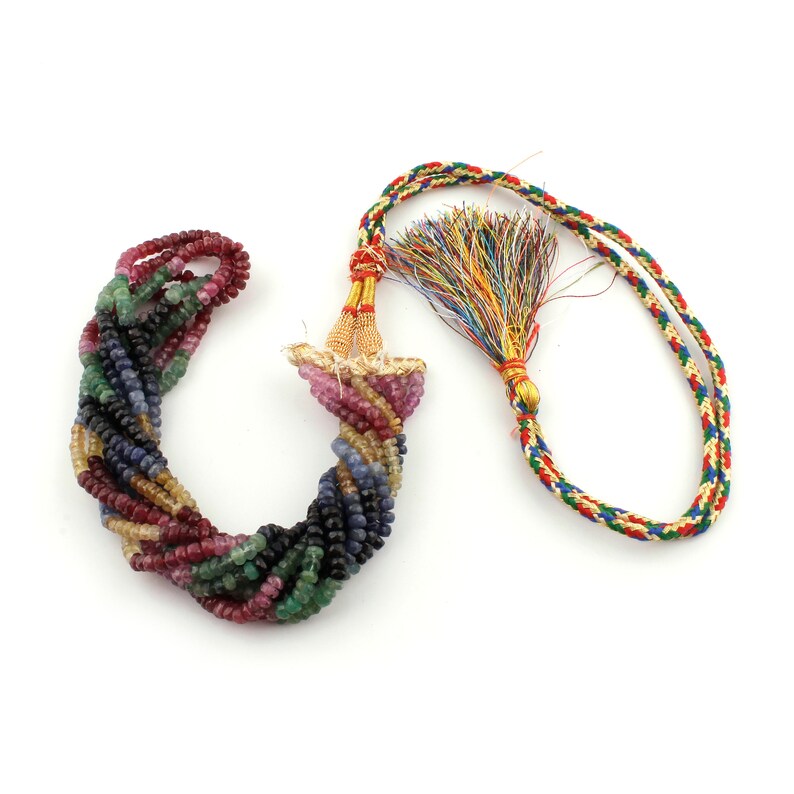 Rare /& Natural Necklace 5 Strand Of Genuine Multi Sapphire Necklace Faceted Rondelle Beads Stunning Elegant Necklace 4mm BRU3379