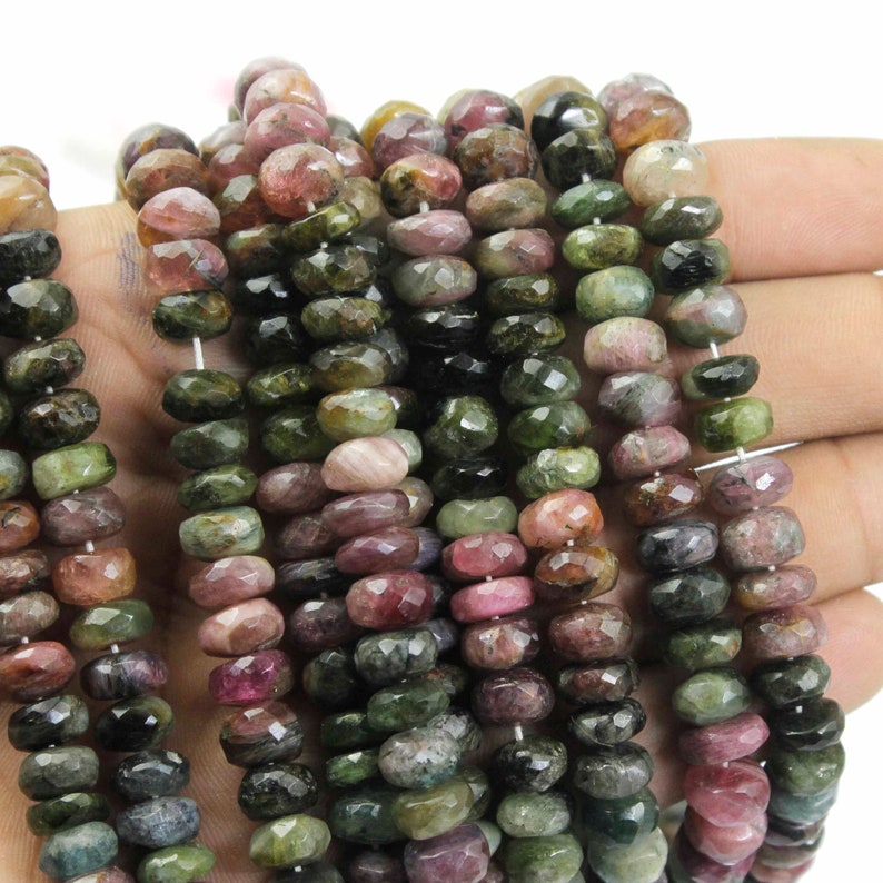 Roundle Beads 8mm-9mm 13 Inches BR030 1 Strand Multi Tourmaline Faceted Rondelles