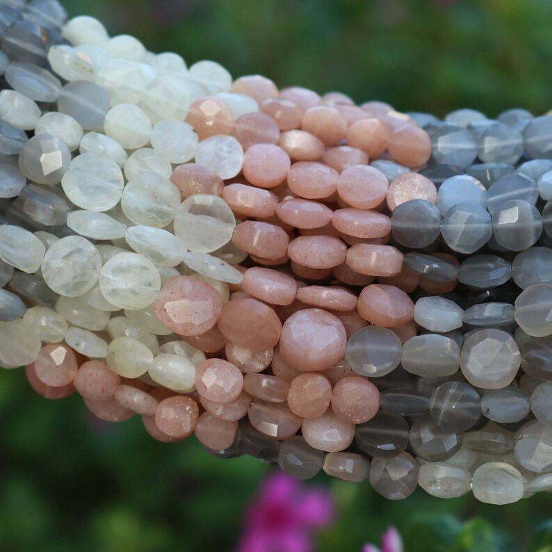 1 Strand Multi Moonstone Faceted Coin Briolettes Multi Moonstone Coin Beads 7mm-11mm 10 Inch BR2189