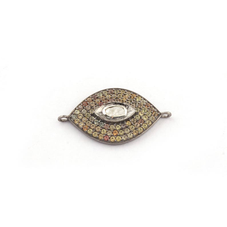 Polki Eye Pendant 27mmx15mm PDC1215 1 Pc Multi Sapphire Evil Eye Center In Rosecut 925 Sterling Silver Vermeil Pendant