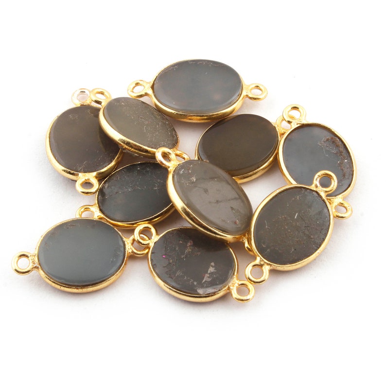 10 Pcs Mystic Brown Druzy Druzzy Drusy Bezel Oval 925 Sterling Vermeil Double Bail Connector 18mmx10mm SS215