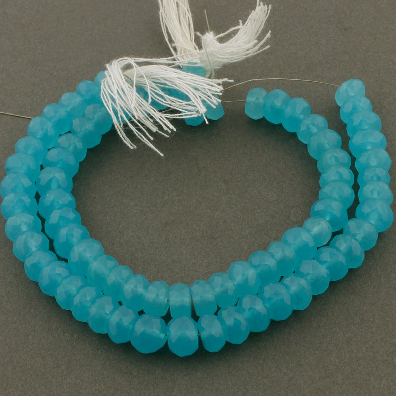 1 Strands Blue Aqua Chalcedony Faceted Rondelles Roundelle Beads 9mm-10mm 8 Inches BR535