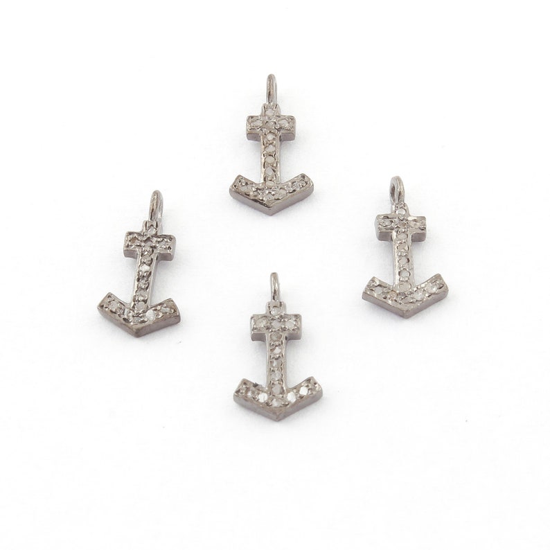 12mmx6mm Pdc287 1 Pc Pave Diamond Anchor Charm Over 925 sterling Silver Pendant