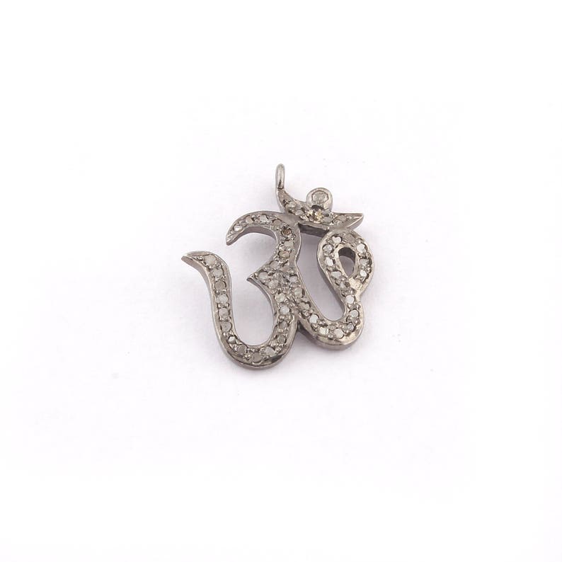 1 Pc Pave Diamond Om Symbol Over 925 Sterling Silver Charm Pendant Ohm Pendant 19mmx15mm PDC1202