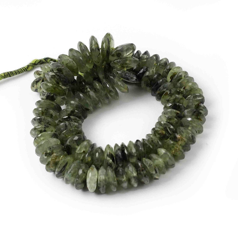 1 Strand Green Rutile German Cut Beads,Wheel Beads,Faceted Beads,8mm-14mm Br194