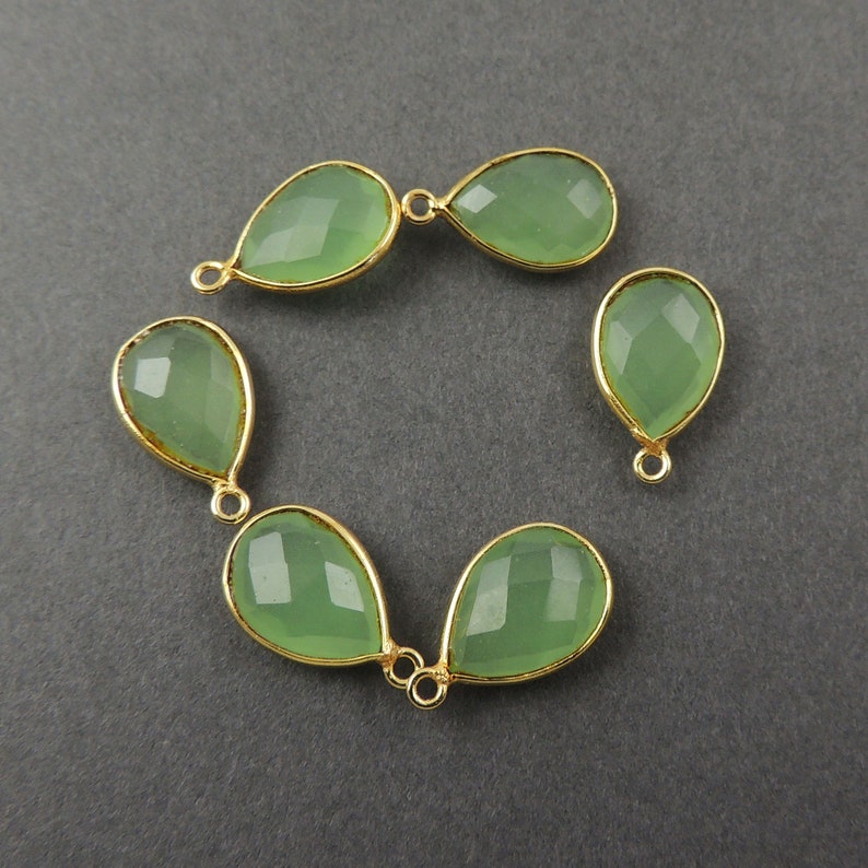 4 Pcs Green Chalcedony 925 Sterling Vermeil Faceted Pear Single Bail Pendant 18mmx11mm SS371