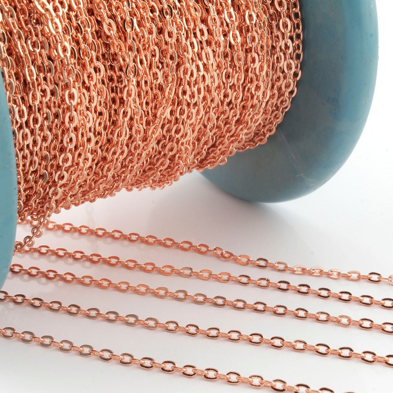 Rose Gold Small Necklace Chain Cable Chain Soldered Chain 3mm GPC726 Rose Gold Curb Chain 10 Feet Rose Gold Plated Brass Chain