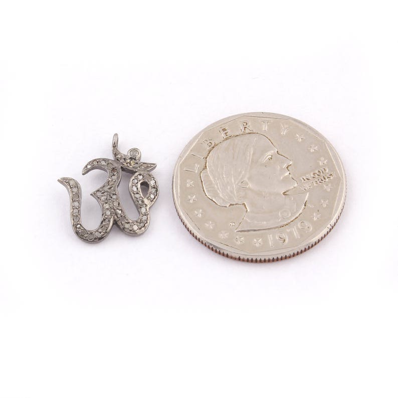 1 Pc Pave Diamond Om Symbol Over 925 Sterling Silver Charm Pendant Ohm Pendant 19mmx15mm PDC1202