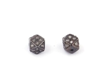 FATHERS DAY SALE 2 Pcs Pave Diamond Antique Finish Cubes Beads Over 925 Sterling Silver - 6mm Pdc095