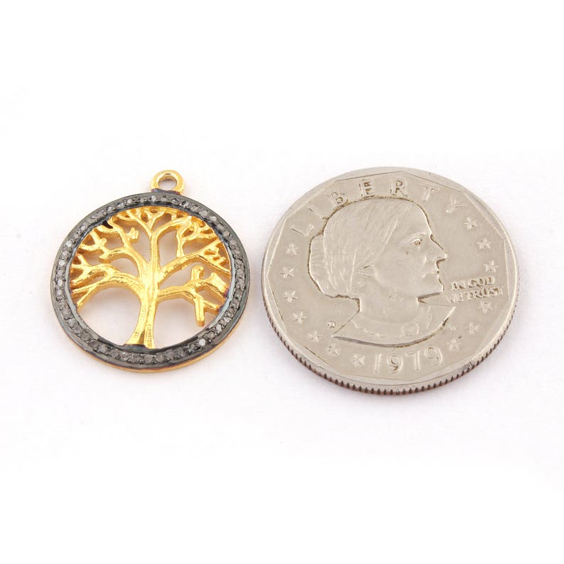 23mmx21mm PDC1241 Vermeil Rose Gold Veremil Single Bail Pendant 1 Pc Pave Diamond Tree Of Life Round Charm 925 Sterling Silver