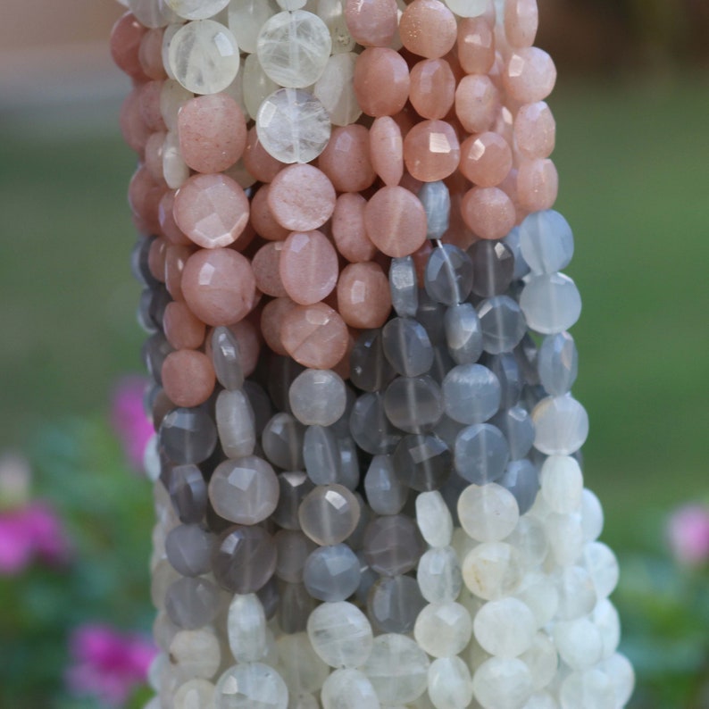 1 Strand Multi Moonstone Faceted Coin Briolettes Multi Moonstone Coin Beads 7mm-11mm 10 Inch BR2189