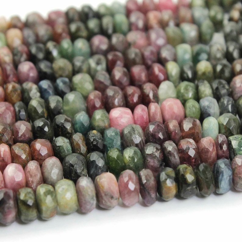 Roundle Beads 8mm-9mm 13 Inches BR030 1 Strand Multi Tourmaline Faceted Rondelles