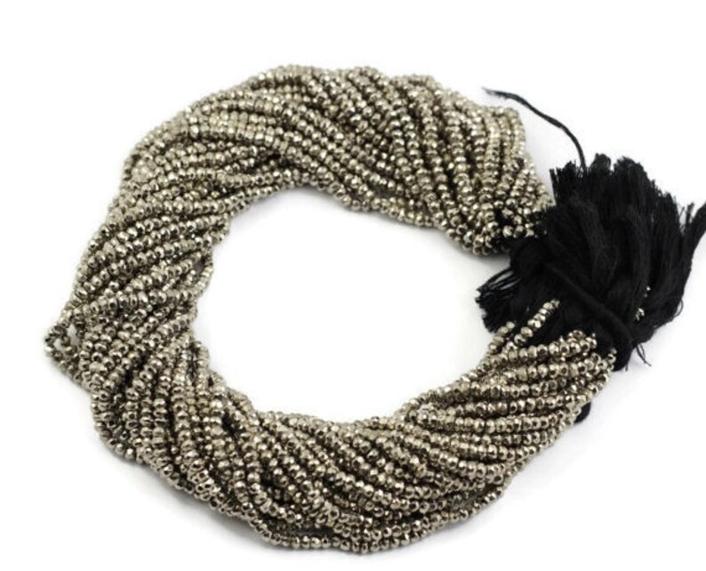 BULK LOT 100 Strands Dark Silver Pyrite Faceted Rondelles 3mm-3.5mm 13.5 inches strand