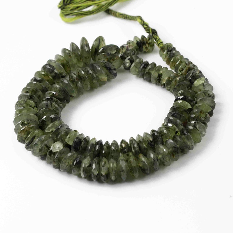 1 Strand Green Rutile German Cut Beads,Wheel Beads,Faceted Beads,8mm-14mm Br194