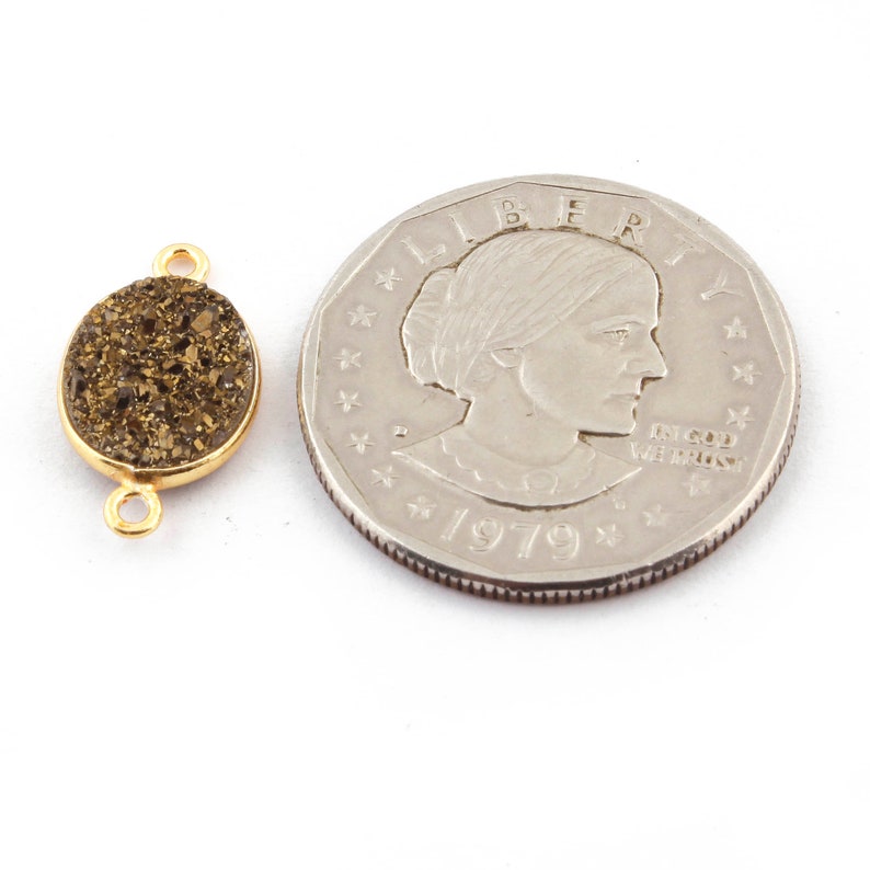10 Pcs Mystic Brown Druzy Druzzy Drusy Bezel Oval 925 Sterling Vermeil Double Bail Connector 18mmx10mm SS215