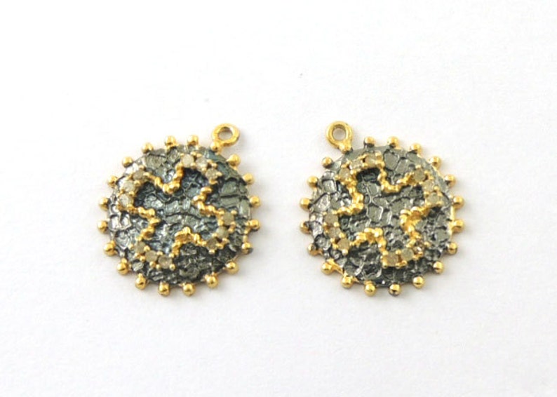 1 Pc Natural Pave Diamond Round With Cross Charm Pendant 24K Gold Vermeil 18mmx10mm PDC176