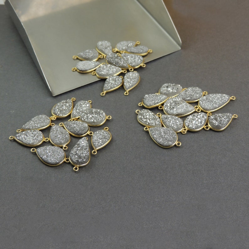 You Choose 10 Pcs Mystic Mix Druzy Druzzy Drusy 24K Gold Plated Pear Double Bail connector PC304