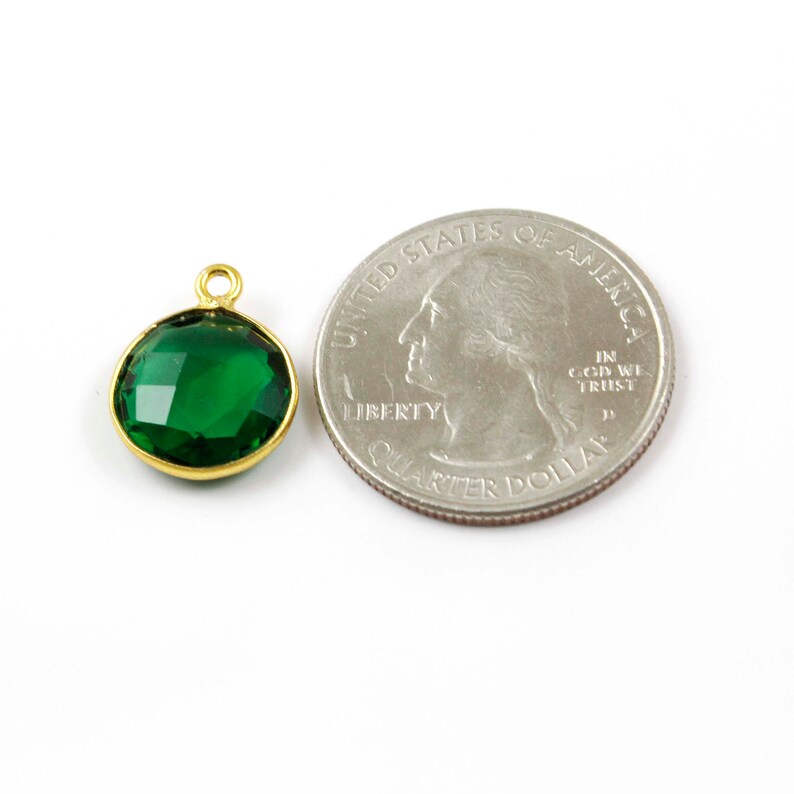 16mmx13mm PC056 Green Onyx Round Pendant 10 Pcs Green Onyx Faceted Round 24k Gold Plated Single Bail Pendant
