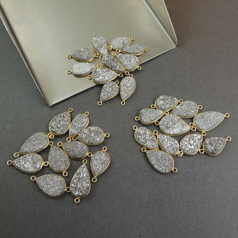 You Choose 10 Pcs Mystic Mix Druzy Druzzy Drusy 24K Gold Plated Pear Double Bail connector PC304