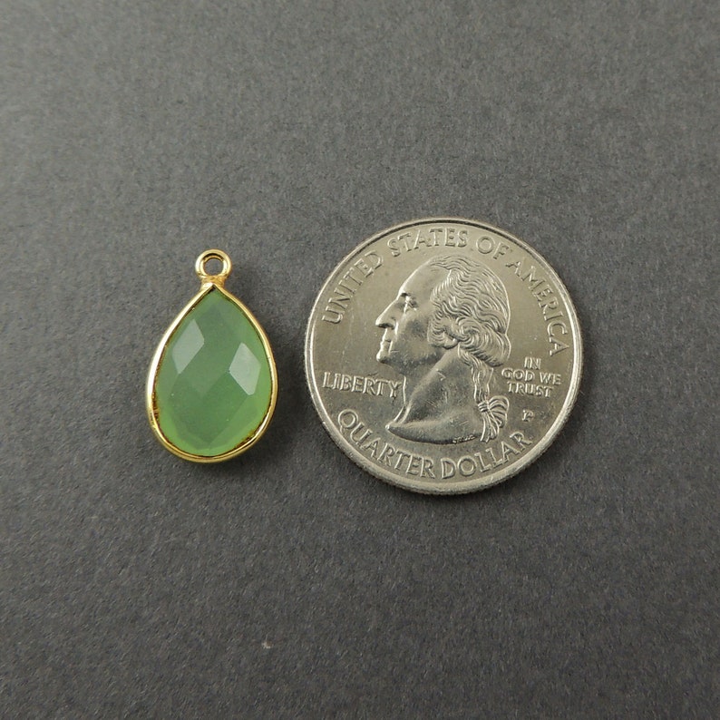 4 Pcs Green Chalcedony 925 Sterling Vermeil Faceted Pear Single Bail Pendant 18mmx11mm SS371