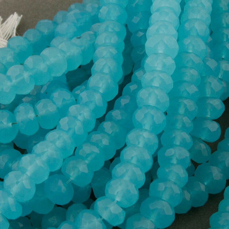 1 Strands Blue Aqua Chalcedony Faceted Rondelles Roundelle Beads 9mm-10mm 8 Inches BR535