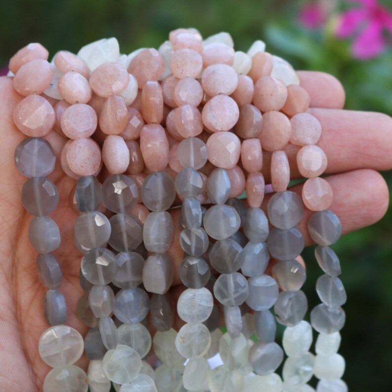 1 Strand Multi Moonstone Faceted Coin Briolettes Multi Moonstone Coin Beads 7mm-11mm 10 Inch BR2189