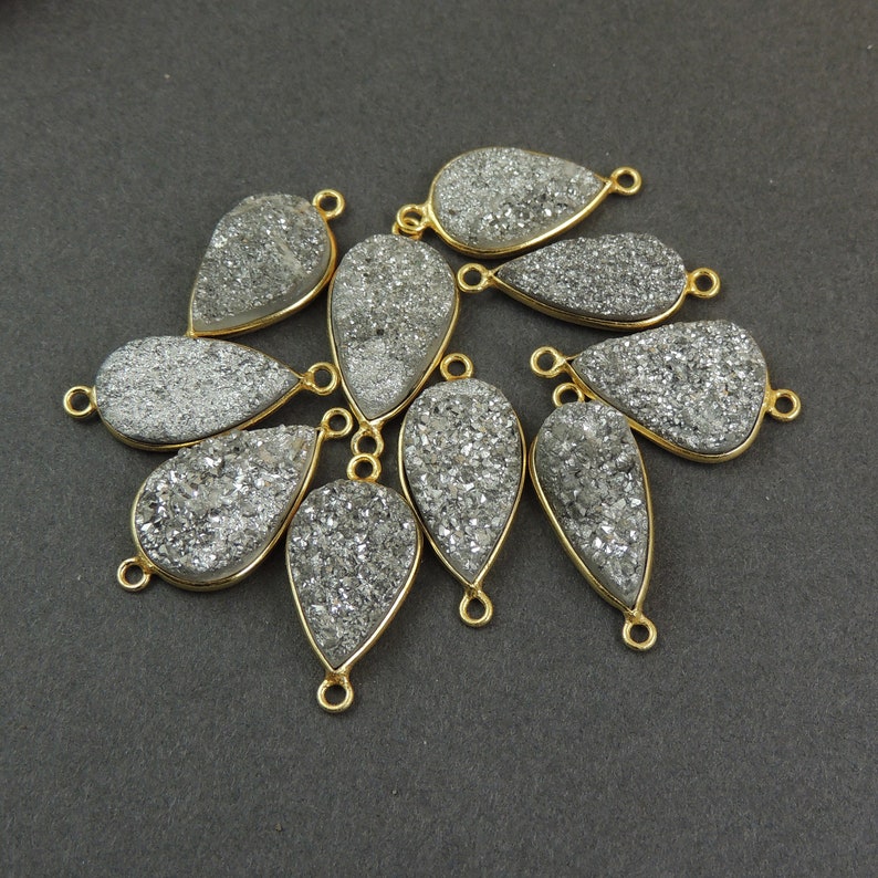 You Choose 10 Pcs Mystic Mix Druzy Druzzy Drusy 24K Gold Plated Pear Double Bail connector PC304