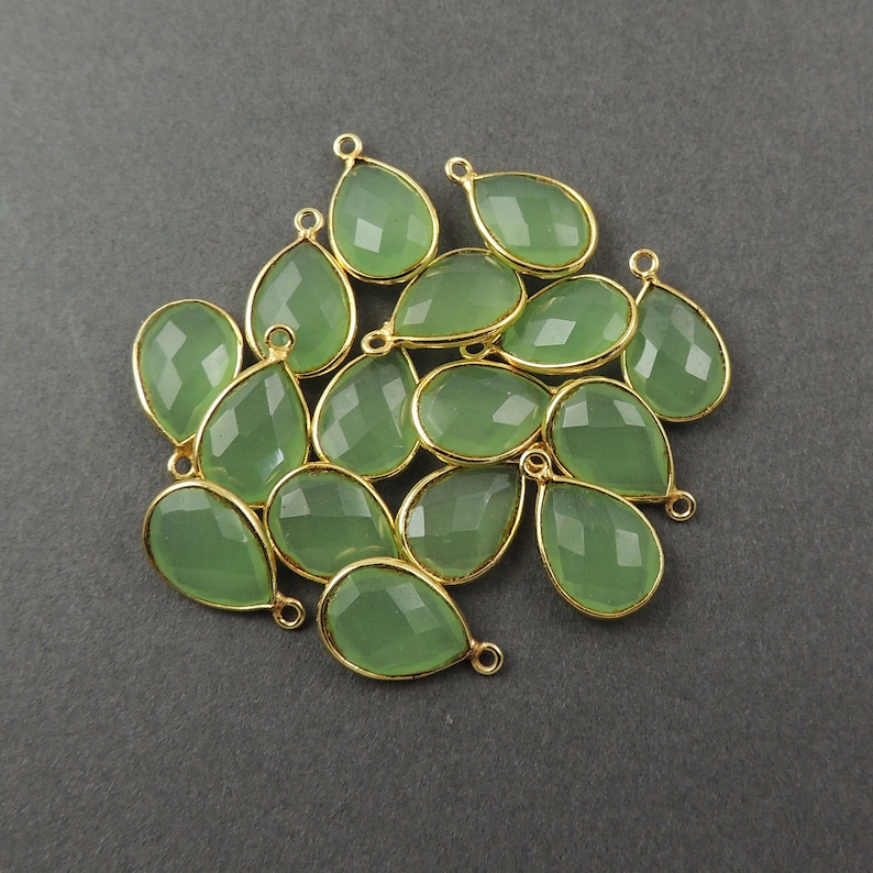 4 Pcs Green Chalcedony 925 Sterling Vermeil Faceted Pear Single Bail Pendant 18mmx11mm SS371