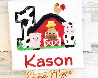 Farm 1st Birthday Shirt: Embroidered Barnyard Animals Tee