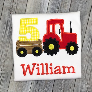 Farm Tractor 5Th Birthday Party Adorable Embroidered Shirt for Boy or Girl Age 1 2 3 4 5 6 7 8 9