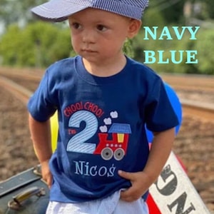 Train Birthday Shirt or Romper For Boy or Girl Choo Choo I'm TWO Steam Engine Birthday Party, Embroidered Locomotive 2nd Birthday Shirt