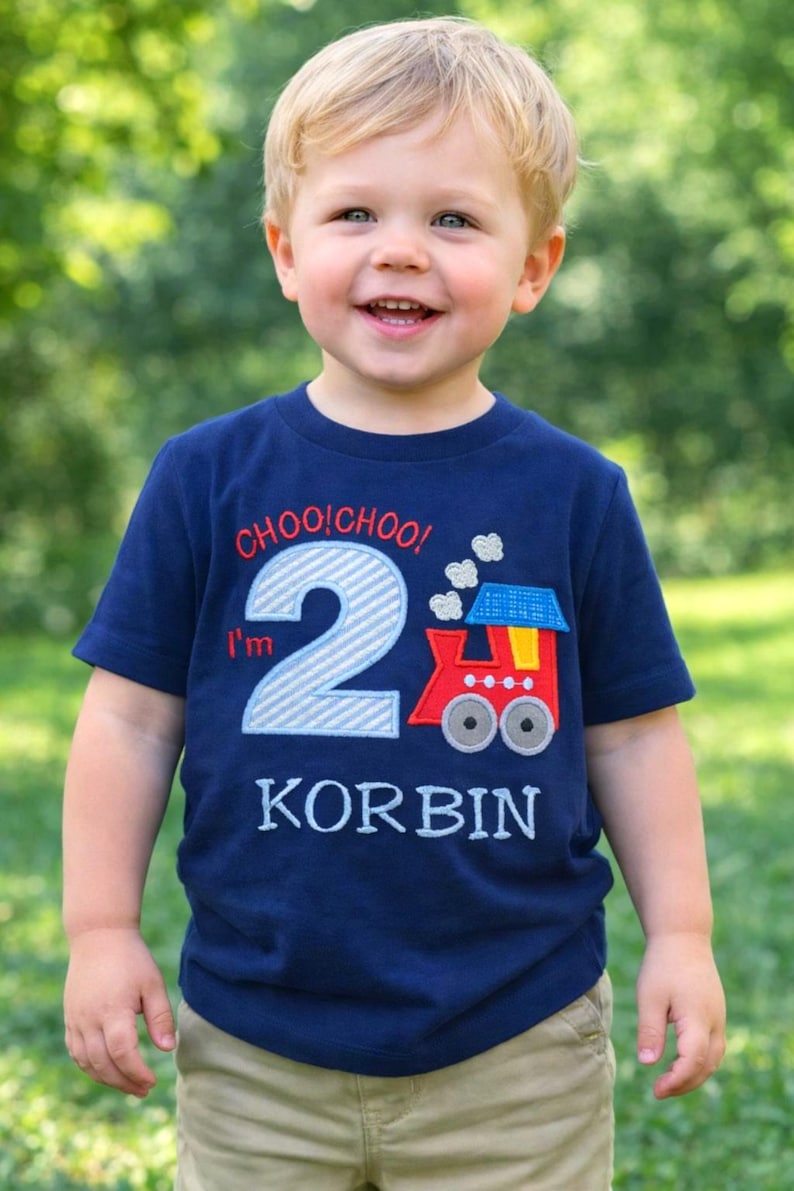 Train Birthday Shirt, Personalized Custom Kids T-Shirt, Gift , Any Age image 7