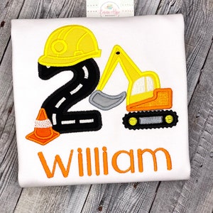 Construction Excavator 2nd Birthday Party Embroidered Shirt or Sweatshirt For Boy or Girl Birthday Party