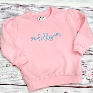 Monogram Girl Puff Shoulder Sweatshirt Embroidered with Bows and Name
