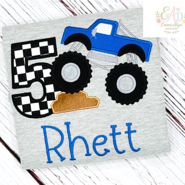 Personalized Monster Truck Birthday Shirt, Custom Name Age, Toddler Party Outfit