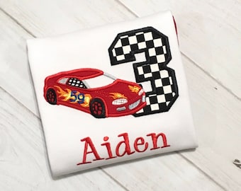 Boys Race Car 3rd Birthday Shirt Embroidered Racecar Party Age 1 2 3 4 5 6 7 8 9