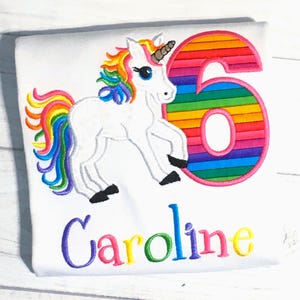 Unicorn Birthday Shirt Personalized Girl Embroidered Rainbow Unicorn 6th Birthday Tshirt Any Age