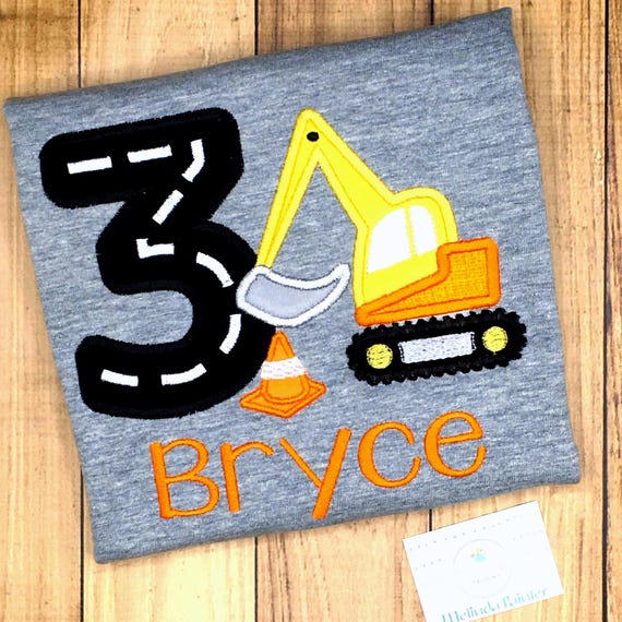 Embroidered Excavator Birthday Shirt: Personalized Construction Party