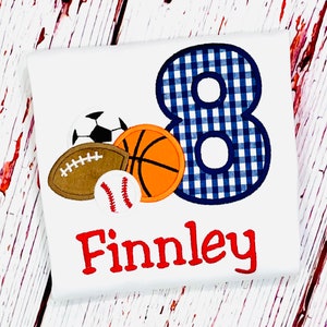 Boys Sports Baseball Basketball Soccer Football 8th Birthday Party Shirt Age 1 2 3 4 5 6 7 8 9