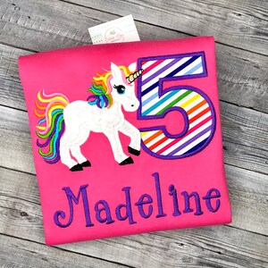 Embroidered Rainbow Unicorn Birthday Shirt: Personalized Age 1-9