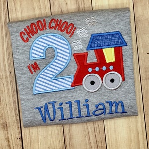 Choo Choo I'm 2 Train Birthday Shirt Embroidered Toddler Party Tee for Boys & Girls Age 1-9