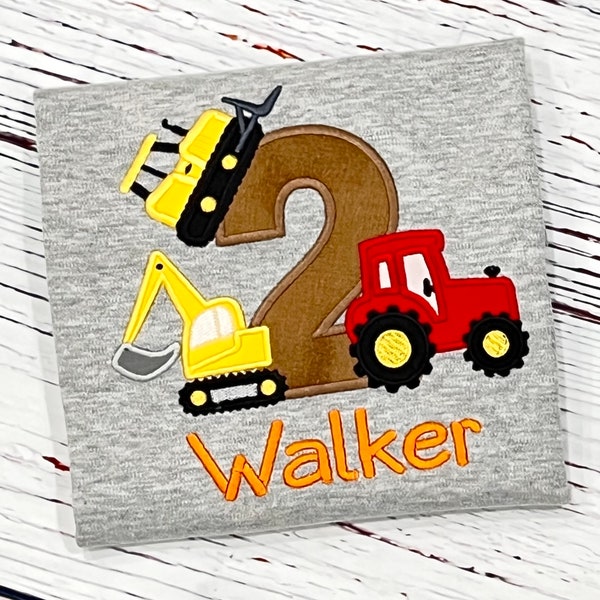 Construction Tractor Trio Birthday Shirt, Excavator Farm Tractor Dozier 4th Birthday Party Shirt Age 1 2 3 4 5 6 7 8 9