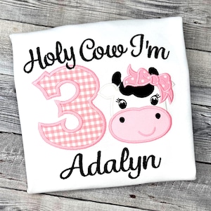 Embroidered Cow Birthday Shirt: Personalized Farm Animal Barnyard Outfit