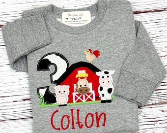 Embroidered Barnyard Birthday Sweatshirt: Farm Animals, Personalized Shirt